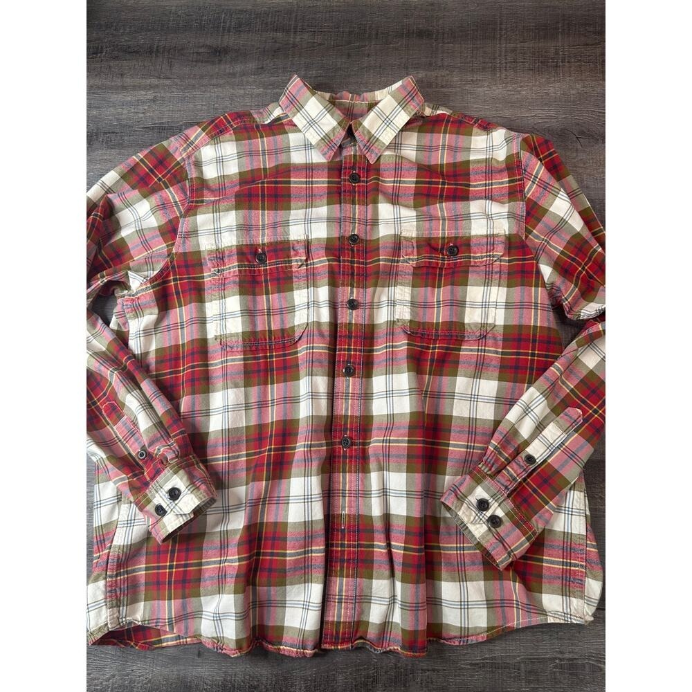 Eddie Bauer Sport Shop Mens XL Plaid Flannel Button Down Shirt Red Green Cotton